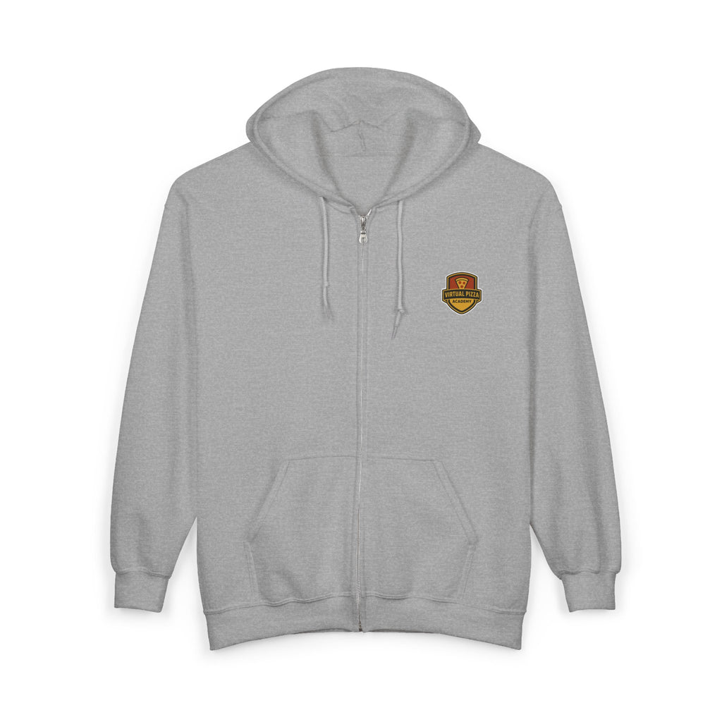 Virtual Pizza Academy Zip Hoodie — Embroidered Pizza Shield Logo