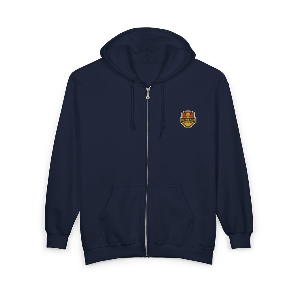 Virtual Pizza Academy Zip Hoodie — Embroidered Pizza Shield Logo