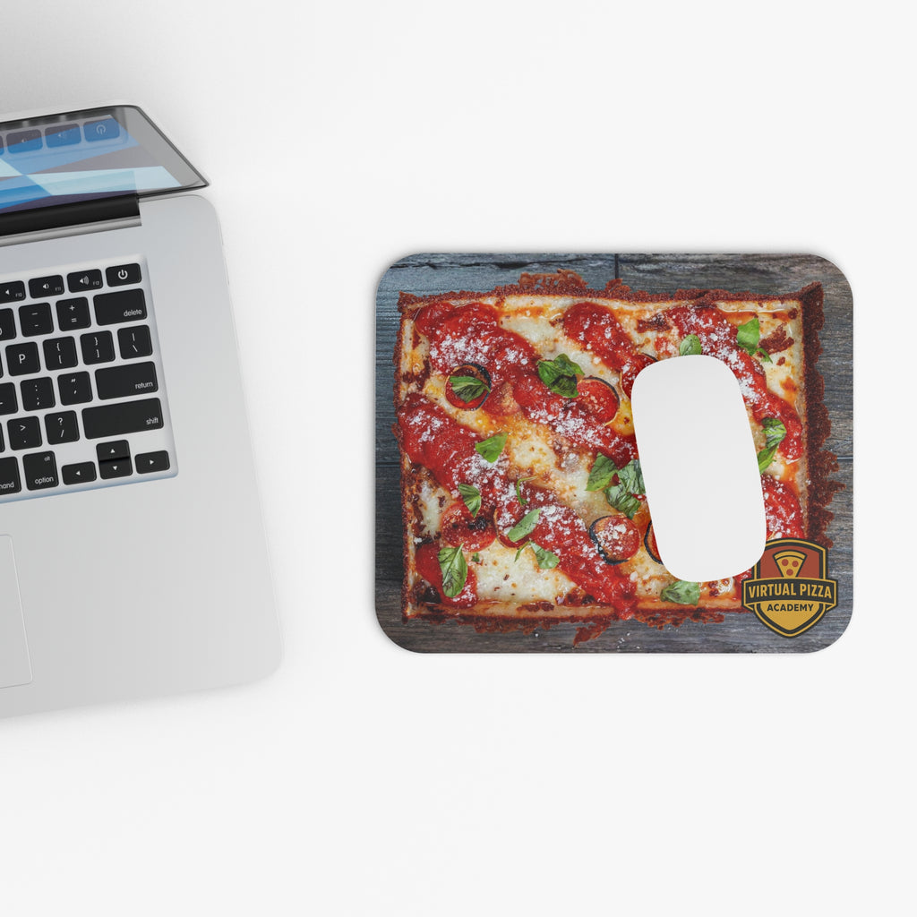 Pizza Desk Mouse Pad — Pepperoni Detroit Pizza with Virtual Pizza Academy Logo