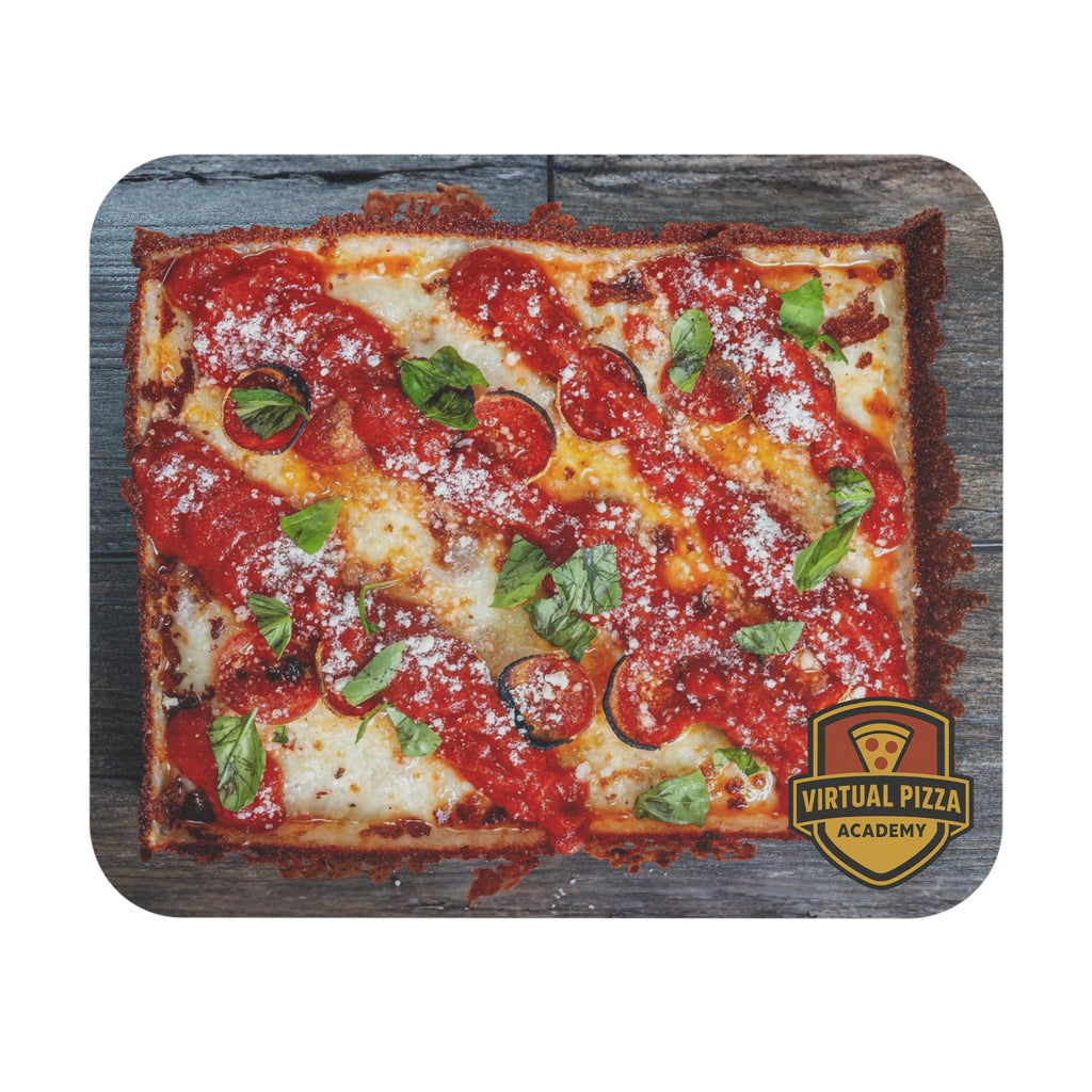 Pizza Desk Mouse Pad — Pepperoni Detroit Pizza with Virtual Pizza Academy Logo