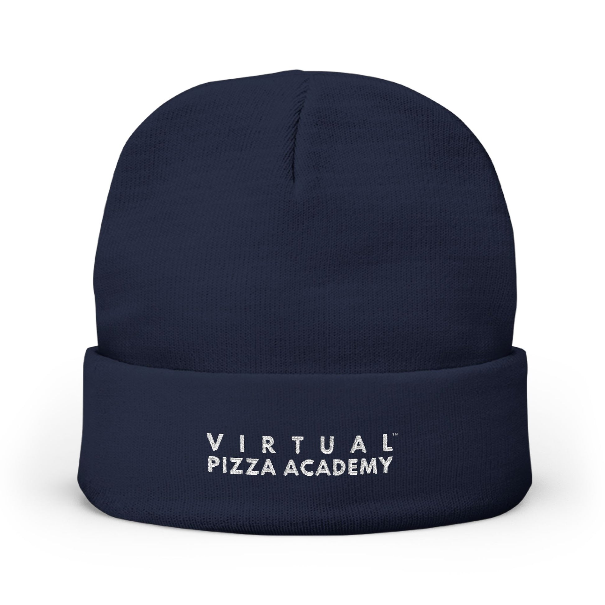 Embroidered 'Virtual Pizza Academy' Block Logo Knit Beanie