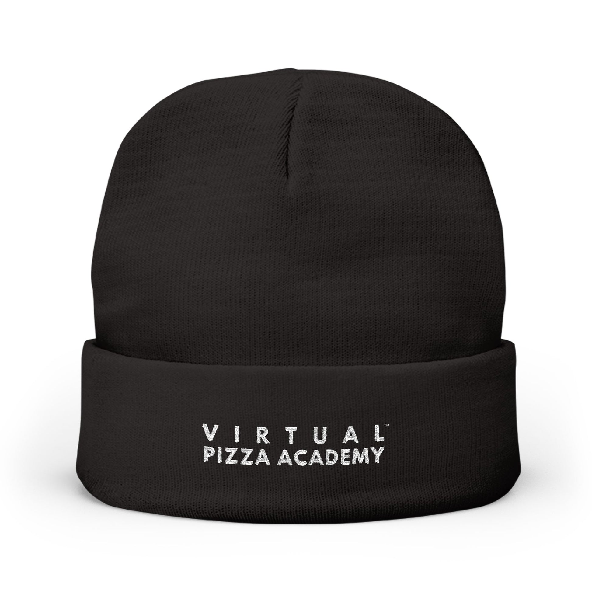 Embroidered 'Virtual Pizza Academy' Block Logo Knit Beanie