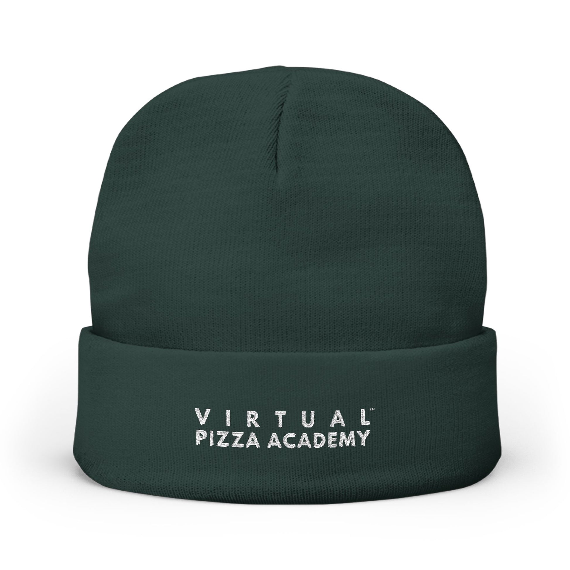 Embroidered 'Virtual Pizza Academy' Block Logo Knit Beanie