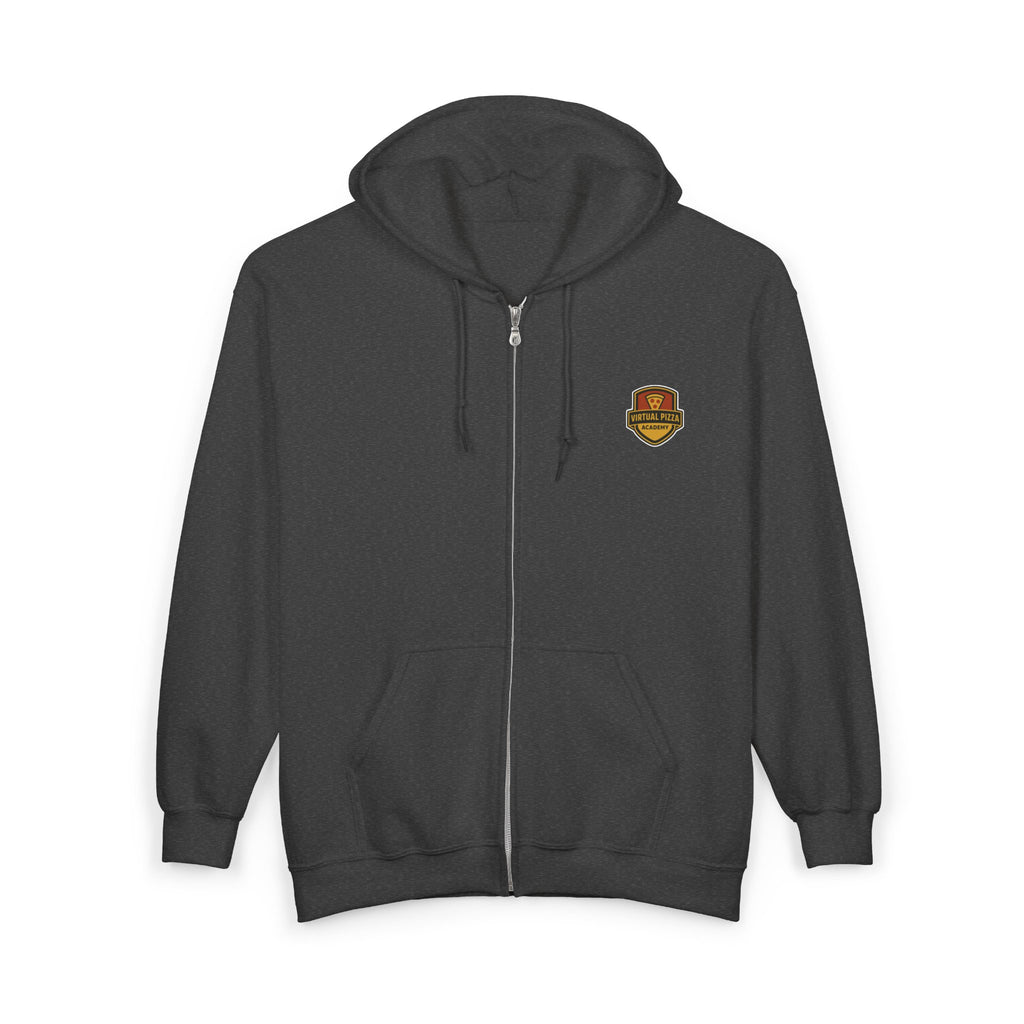 Virtual Pizza Academy Zip Hoodie — Embroidered Pizza Shield Logo