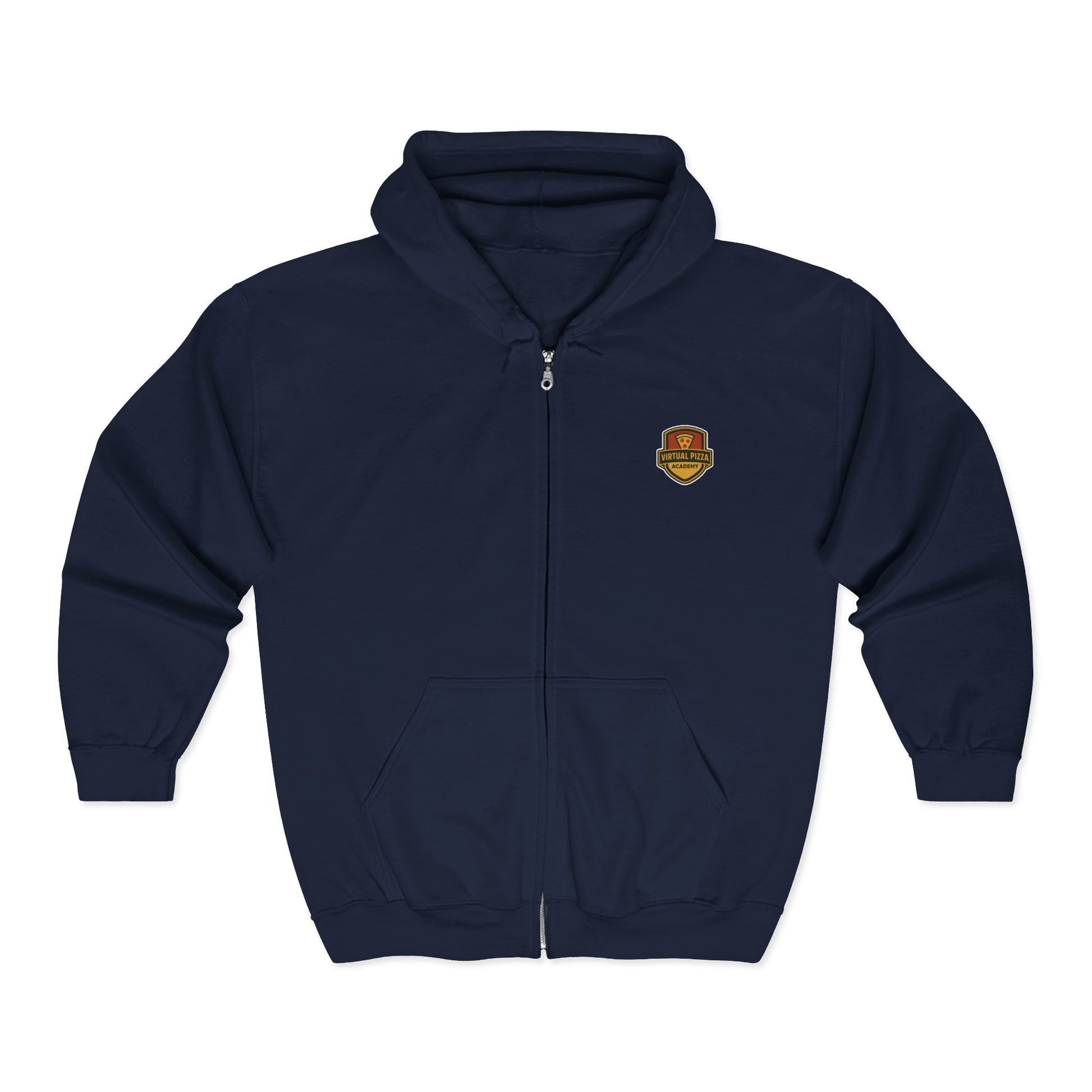 Virtual Pizza Academy Zip Hoodie — Embroidered Pizza Shield Logo